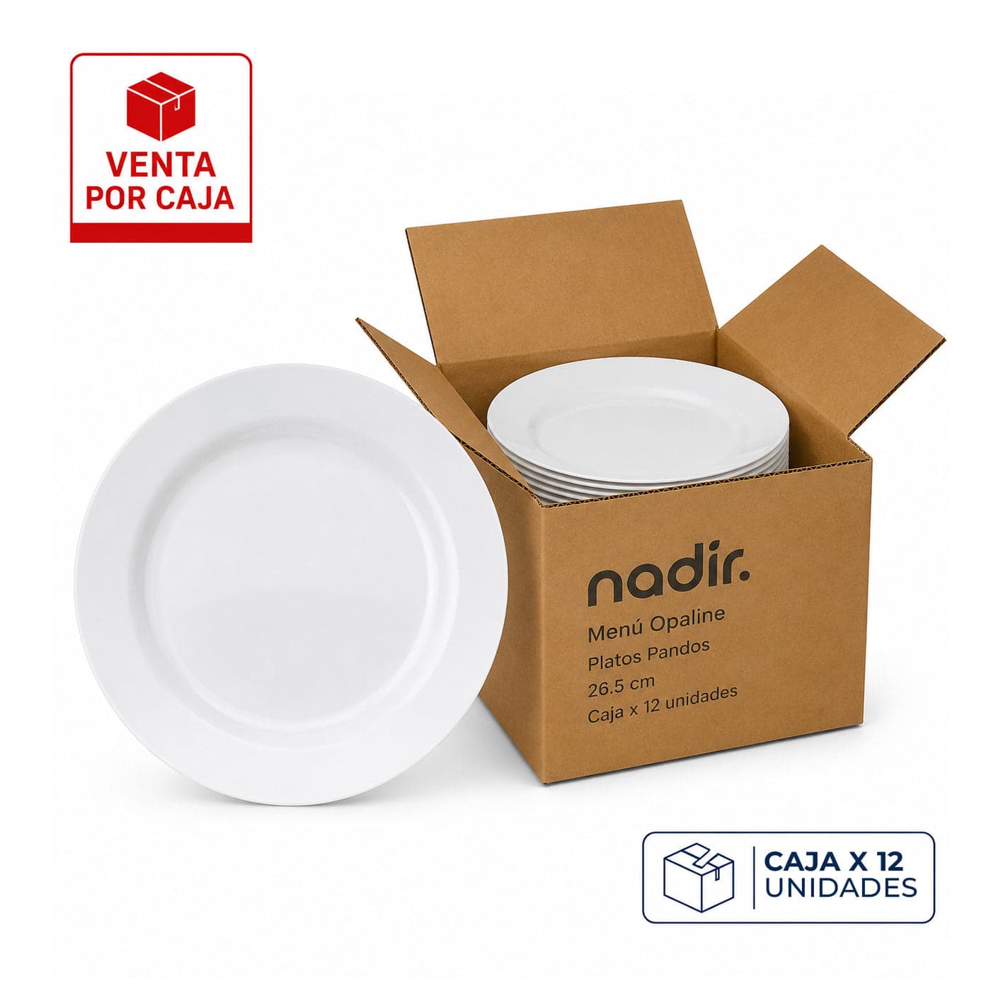Caja x 12 Platos Pandos 26.5 cm Menú Opaline / Nadir