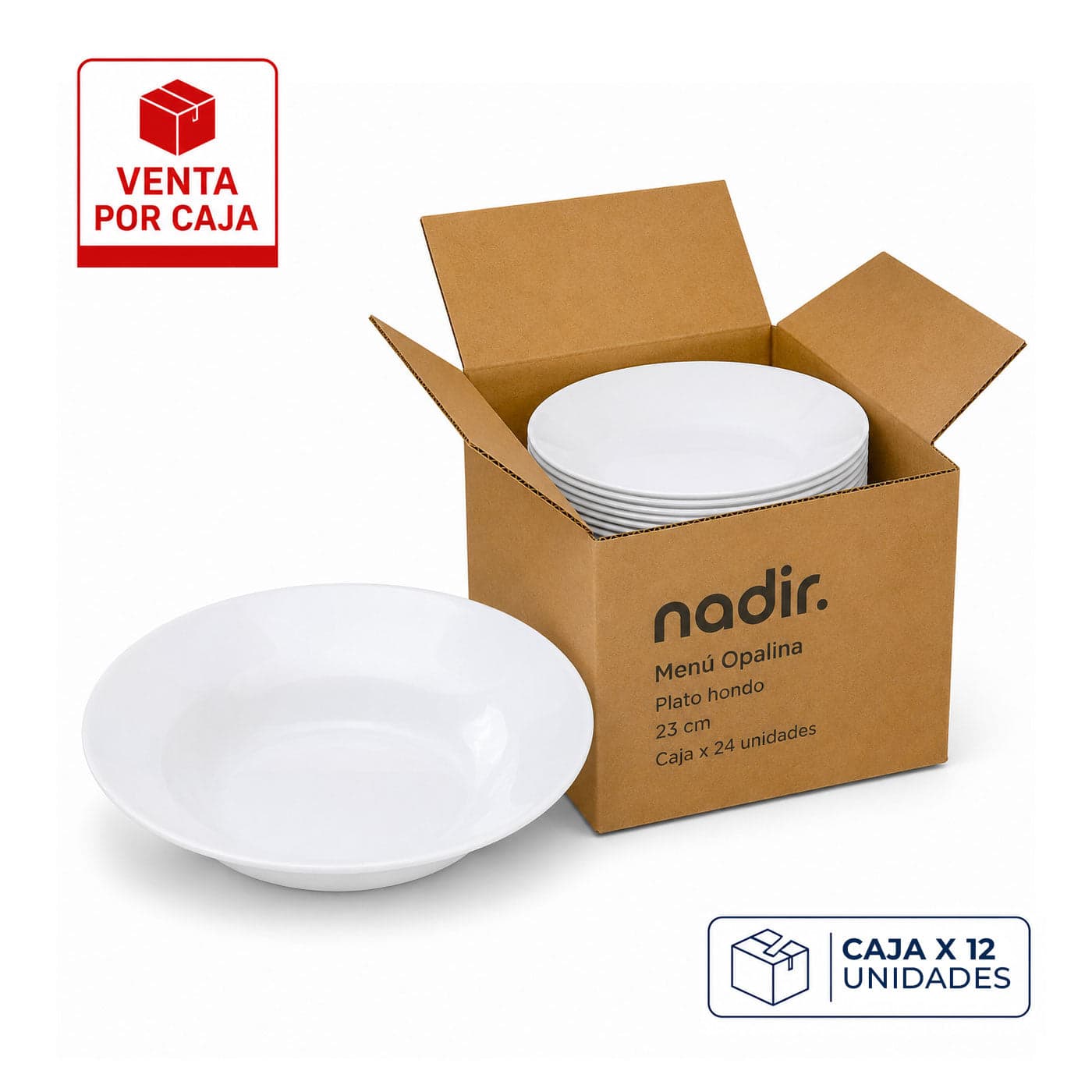 Caja x 24 Platos Hondos 23 cm Menú Opaline / Nadir