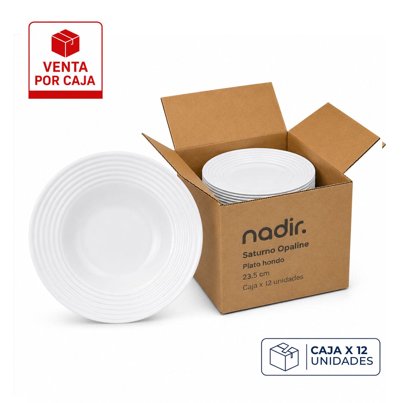 Caja x 12 Platos Semi Hondos 23.5 cm Saturno Opaline / Nadir