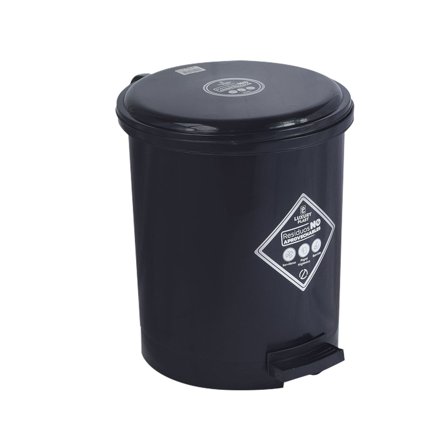 Papelera Pedal Redonda 13 litros Negra / Luxury Plast
