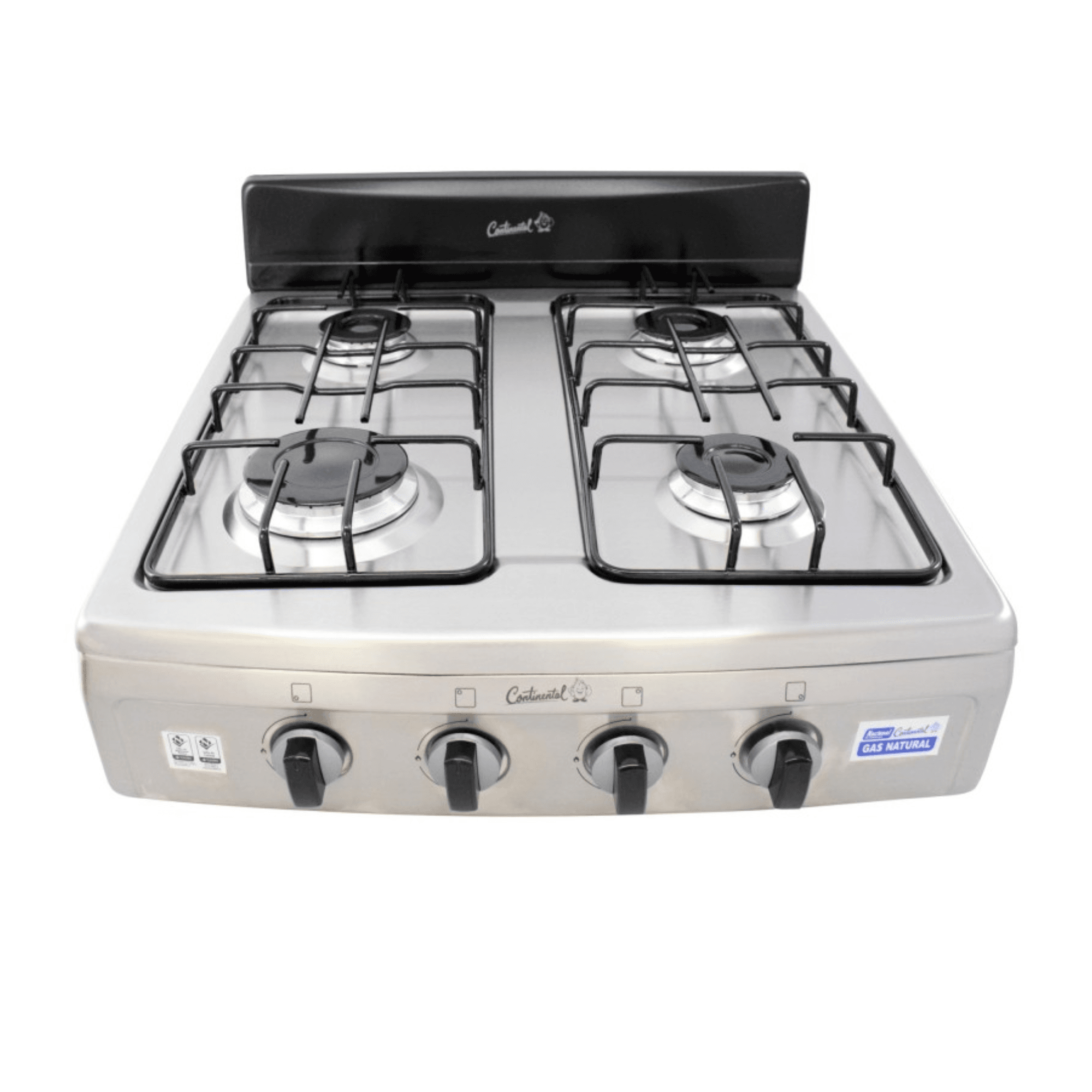 Estufa de Mesa Gas Propano 4 Puestos Negra Acero Inoxidable / Continental