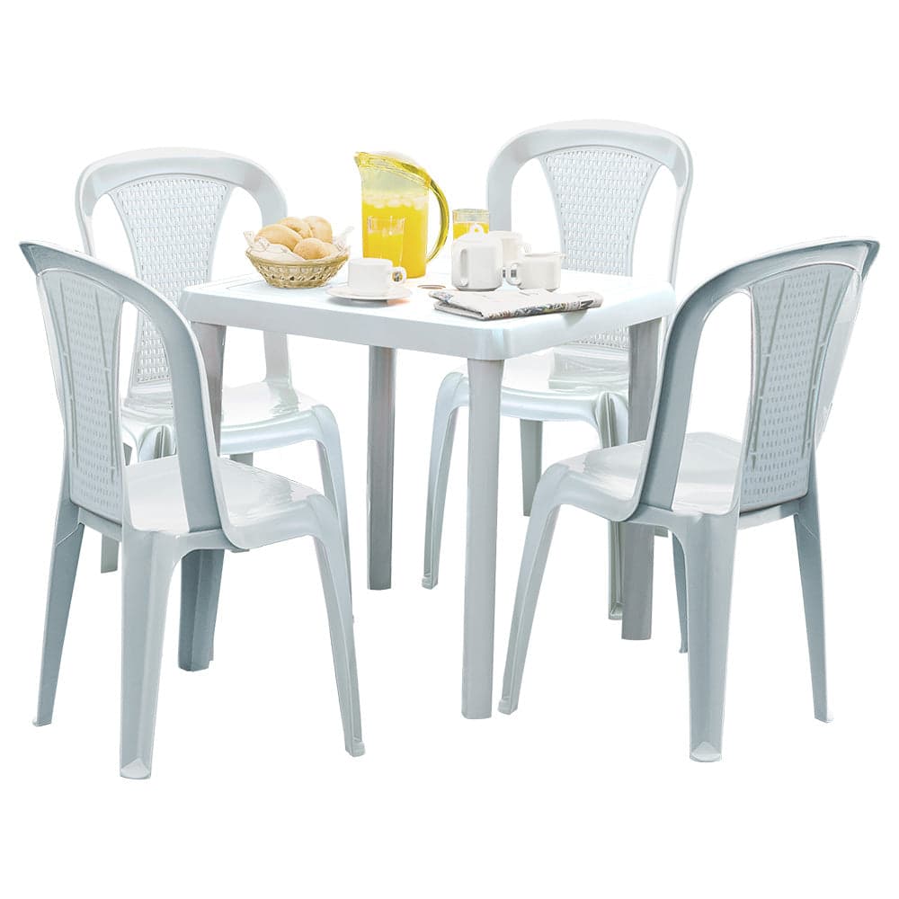 Combo Mesa Caribe + 4 Sillas Samba sin Brazos Blanco / Rimax