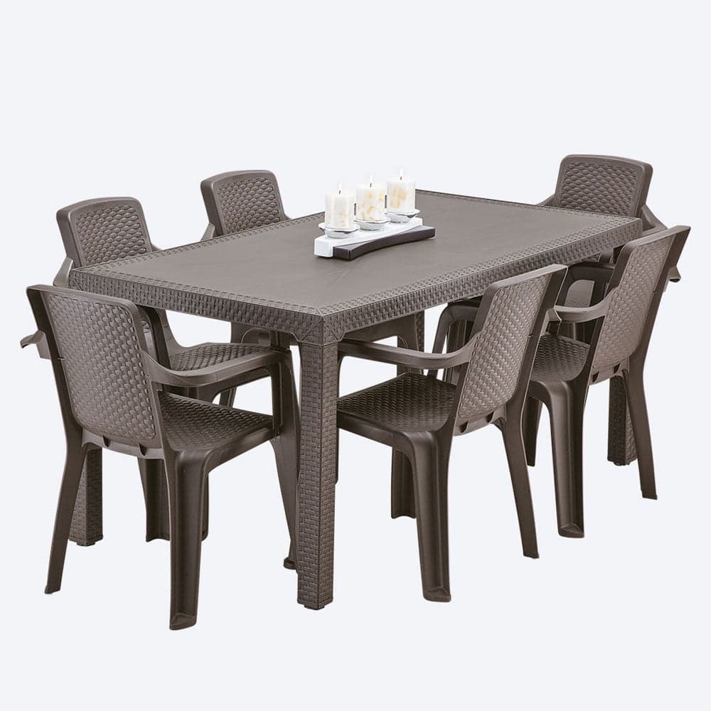 Combo Rimax Eterna Wengue 6 Sillas con Brazos + Mesa Familiar / Rimax